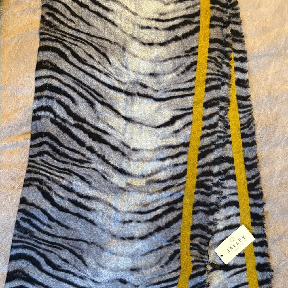 Zebra Print Scarf with Yellow Accent
